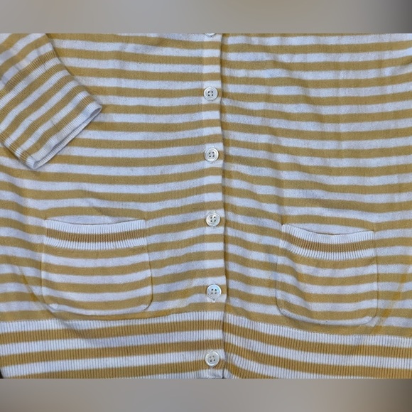 GAP Yellow and White Striped Lightweight 3/4 Sleeve Cardigan‎ Women’s Medium - Picture 7 of 11